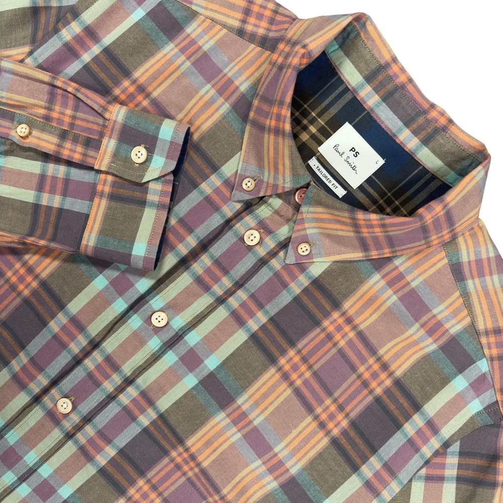 Paul Smith Tailored Fit Button Down Shirt Mens L Multicolor Plaid Long Sleeve